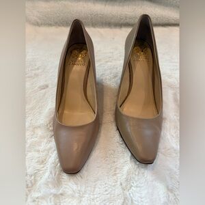 Vince Camuto Taupe Leather Pointed Toe Wedges